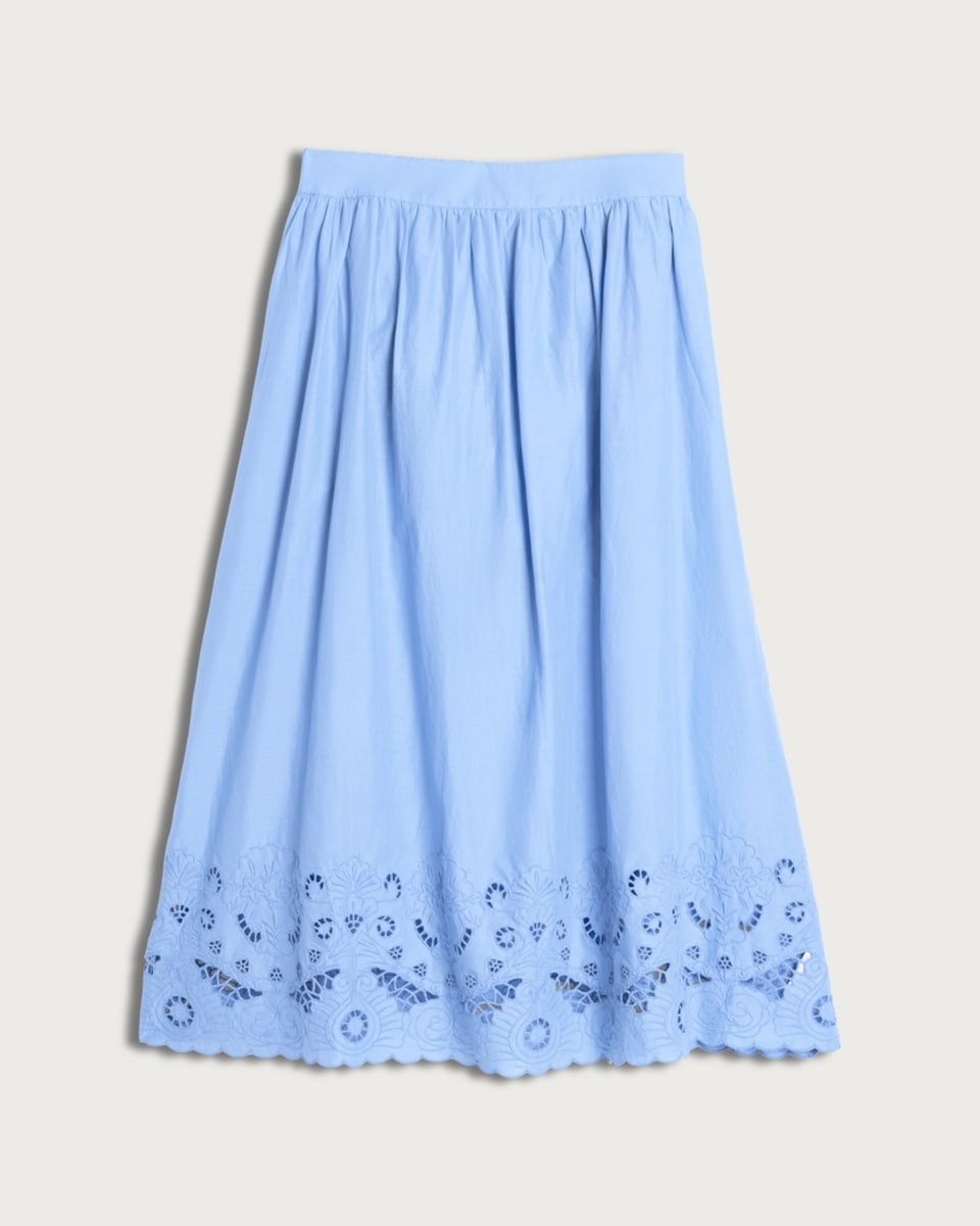 image 1 of F&F Pure Cotton Broderie Cut Out Midi Co-ord Skirt in Blue
