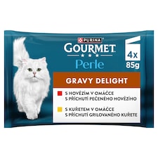 Gourmet Perle Gravy Delight kapsičky pro kočky kuře hovězí v omáčce 4 x 85g