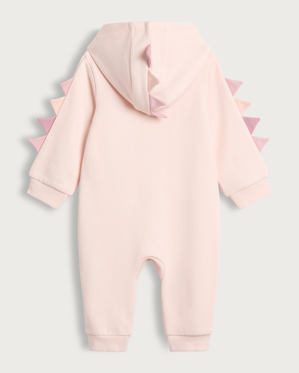 image 1 of F&F Baby Cotton Rich Dinosaur Spike Hooded Onesie in Pink