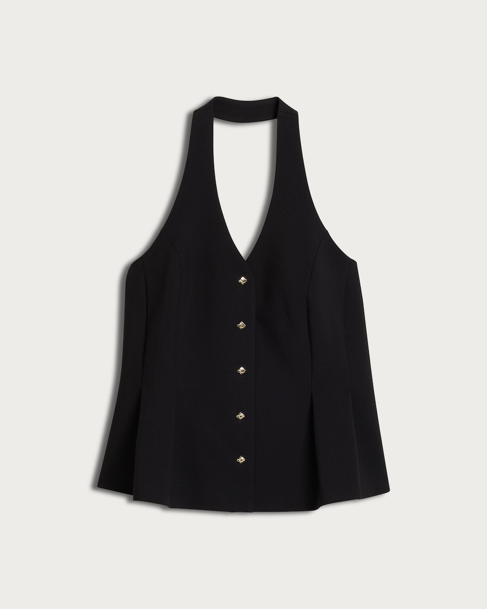 image 1 of F&F Halterneck Buttoned Waistcoat in Black
