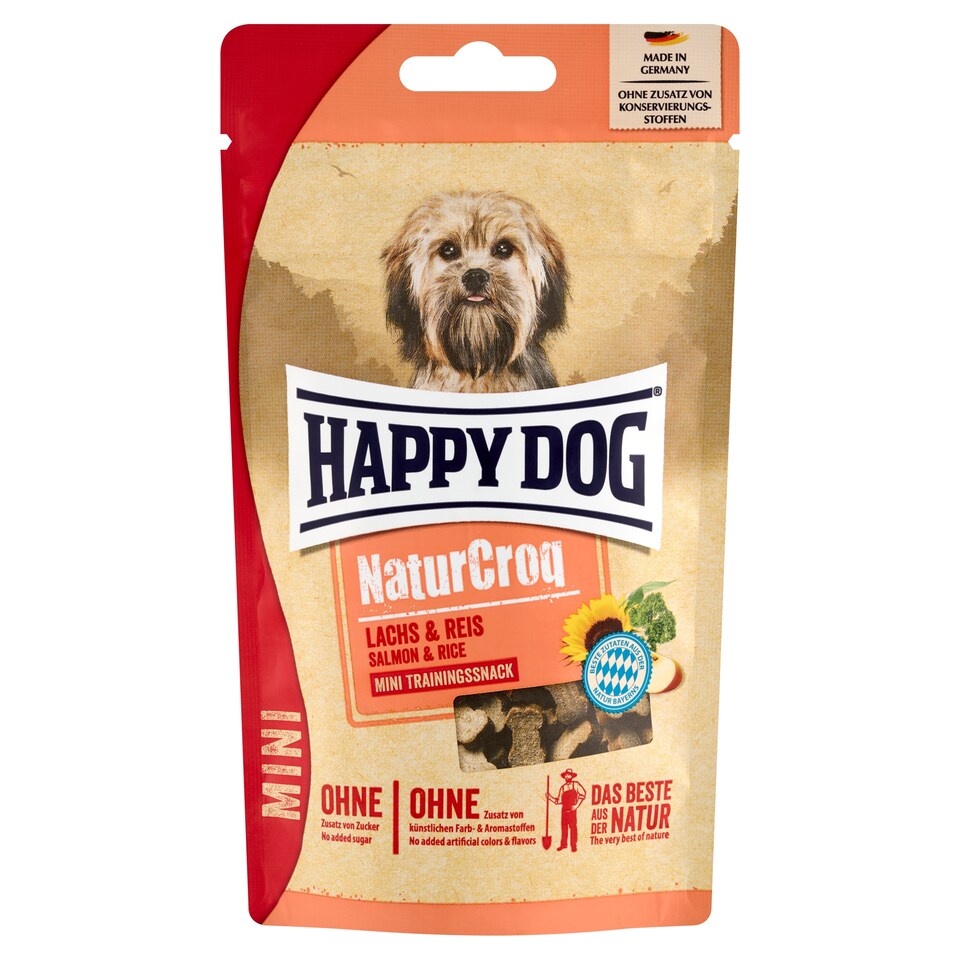 Happy Dog NaturCroq mini training jutalomfalat, lazacos kiegészítő állateledel kutyák számára 100 g