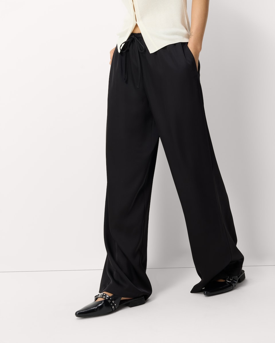 image 1 of F&F Satin Wide Leg Trousers in Black
