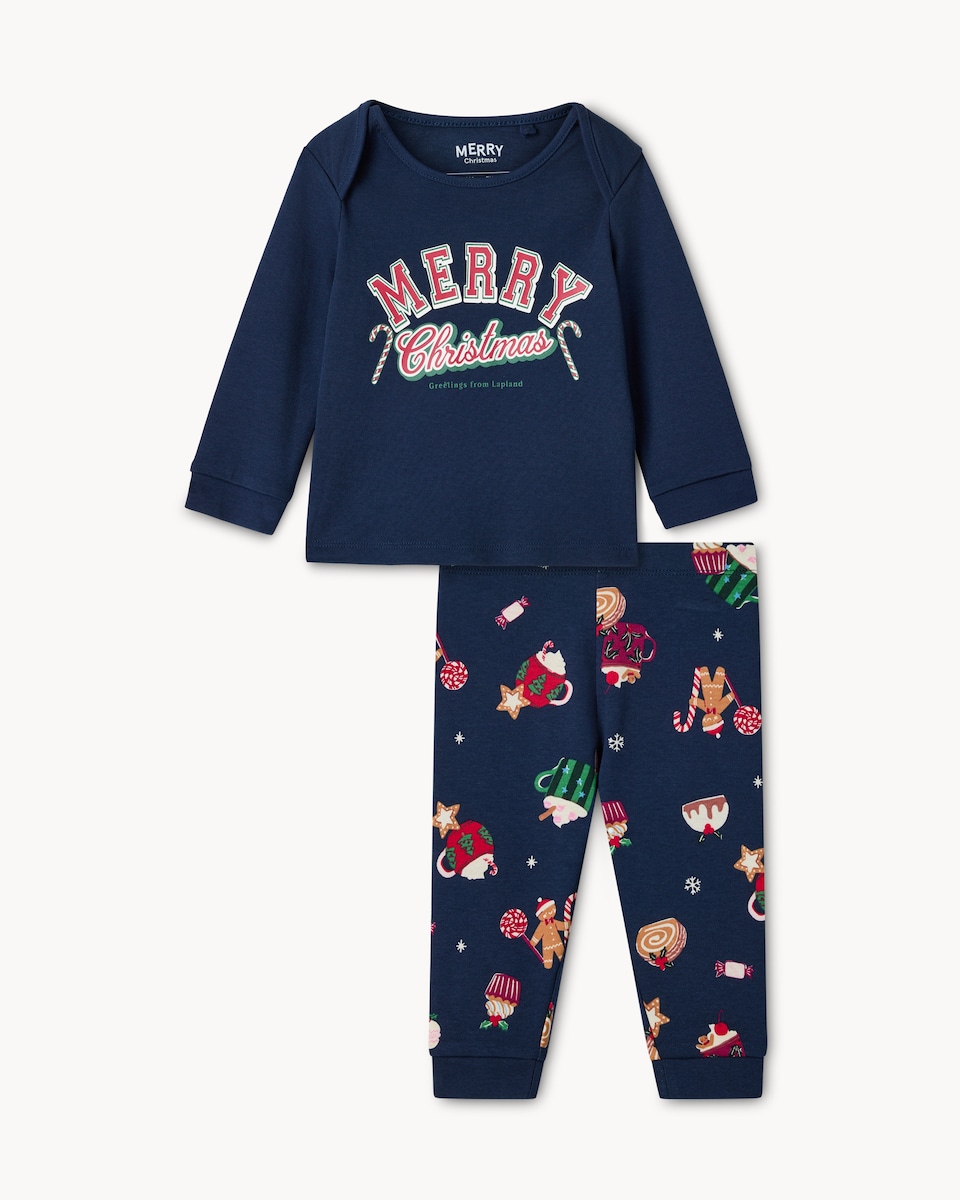 image 1 of Christmas Baby Pure Cotton Merry Christmas Matching Family Pyjama Set in Navy