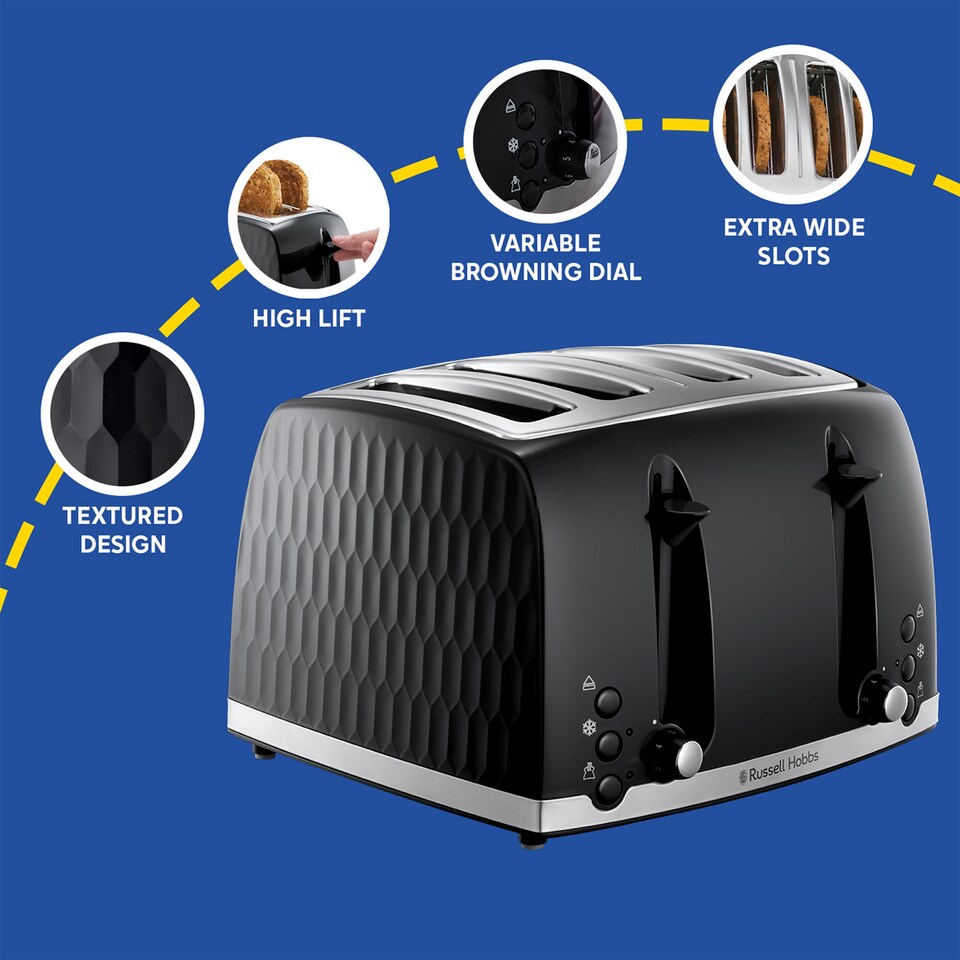 image 1 of Russell Hobbs Honeycomb Black 4 Slice Toaster