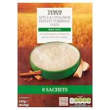 Tesco Apple & Cinnamon Instant Porridge Irish Oats 8X30g