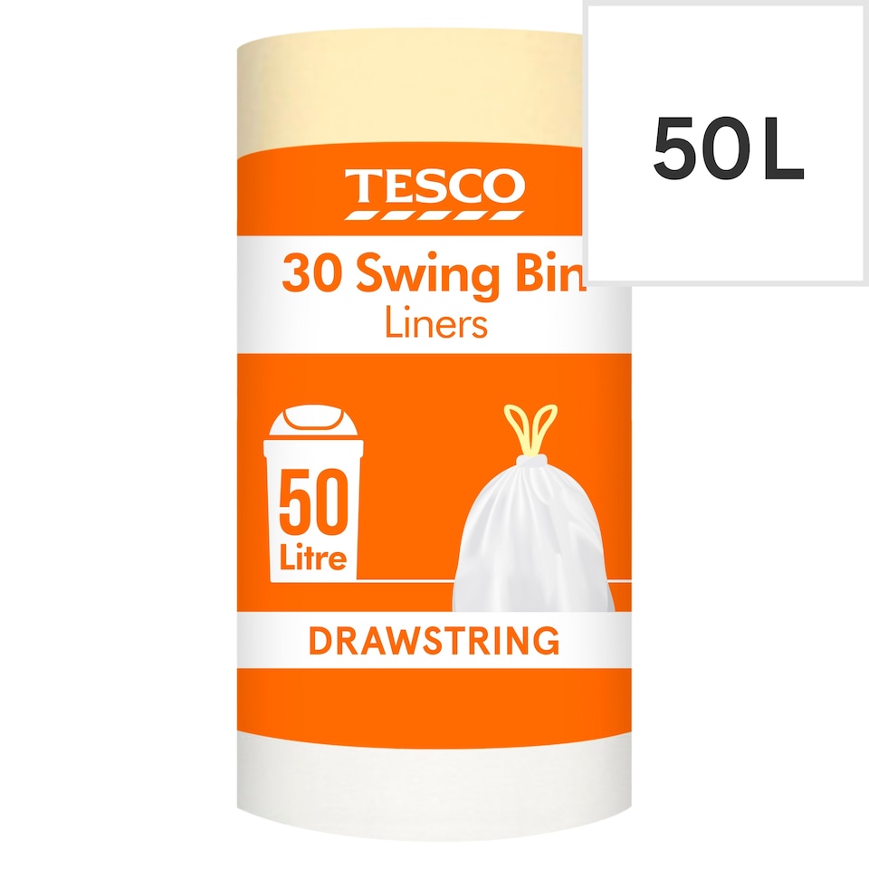Tesco Drawstring Swing Bin Liners 50 Litre 30 Pack