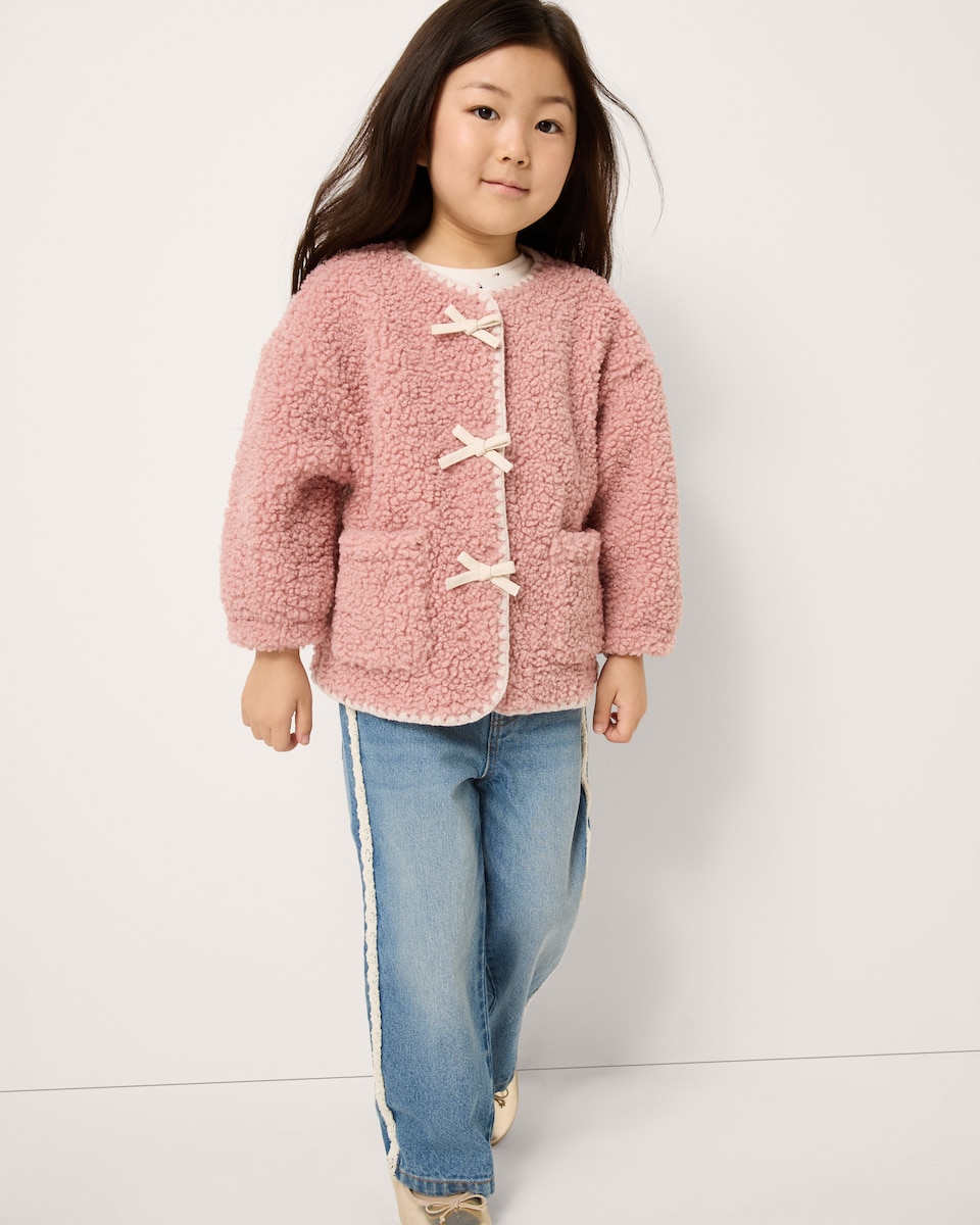 image 1 of F&F Girls Borg Bow Jacket in Brown
