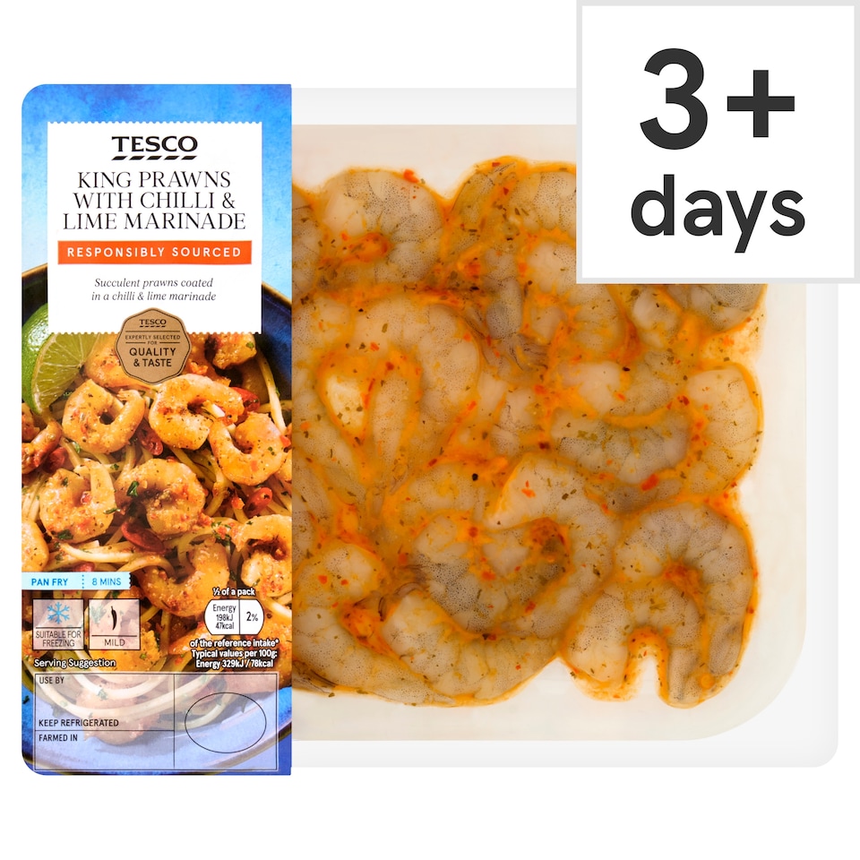 Tesco King Prawns With Chilli And Lime Marinade 165G