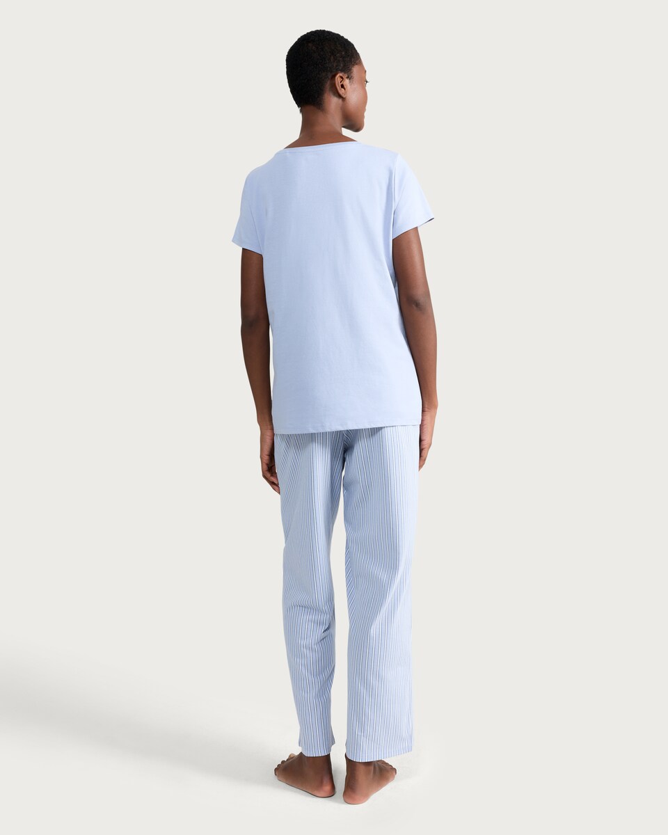 image 1 of F&F Pure Cotton Slogan Pyjama Set in Blue