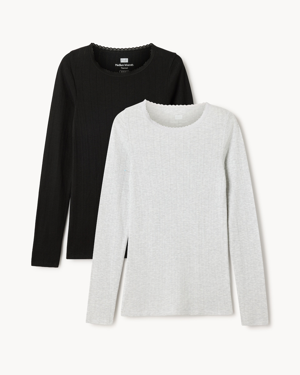 image 1 of F&F 2-Pack WARMPLUS™ Medium Warmth Thermal Tops in Grey Marl