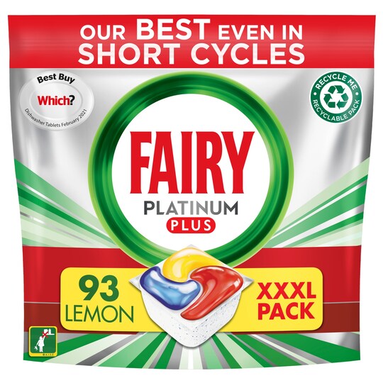 Fairy Platinum Plus 93 Lemon Dishwasher Tablets 1443G Tesco Groceries