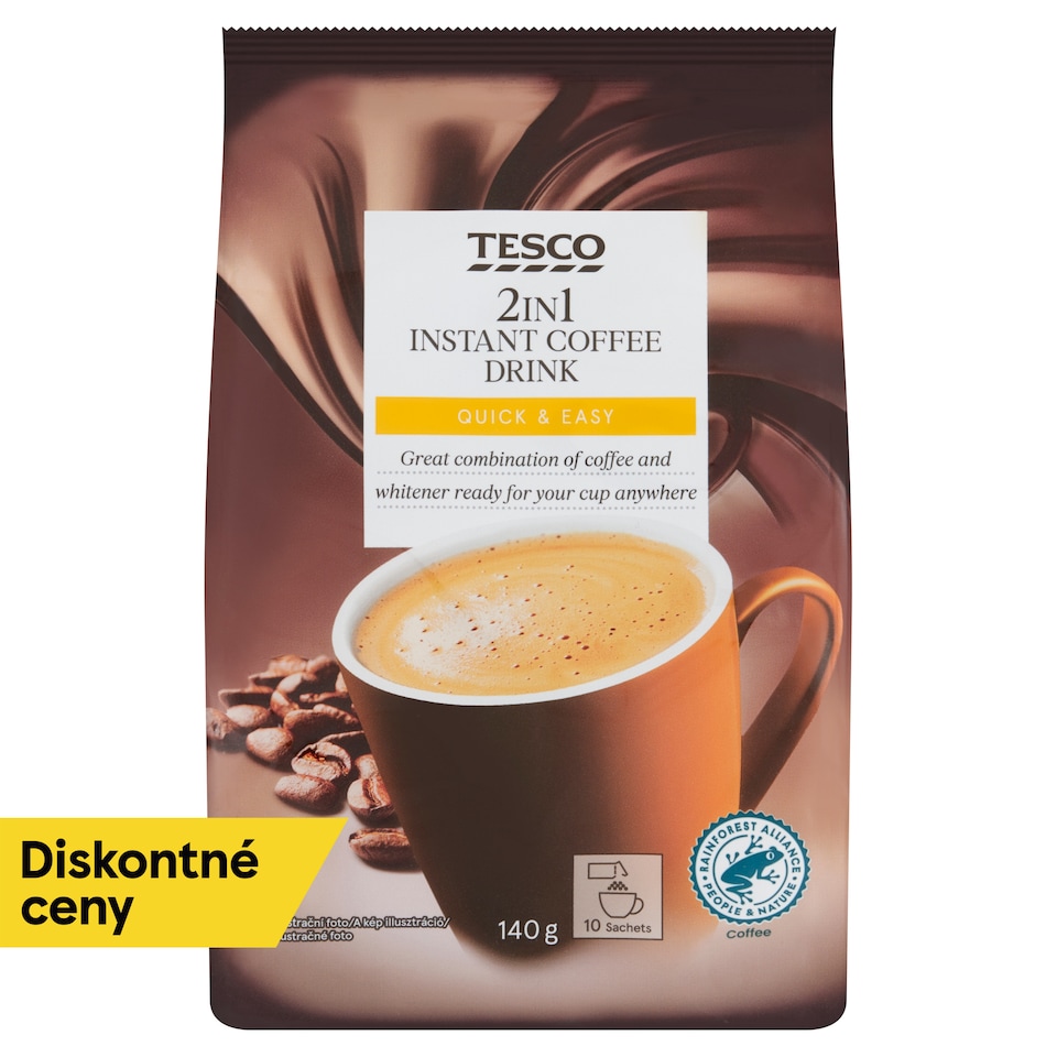 Tesco 2in1 rozpustná zmes na prípravu kávového nápoja 10 x 14 g (140 g)