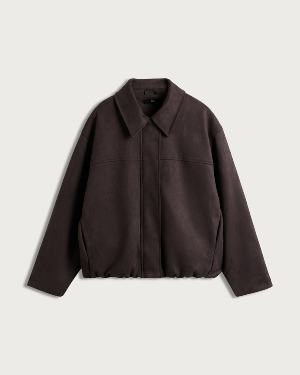image 1 of F&F Faux Suede Bubble Hem Zip Up Jacket in Brown