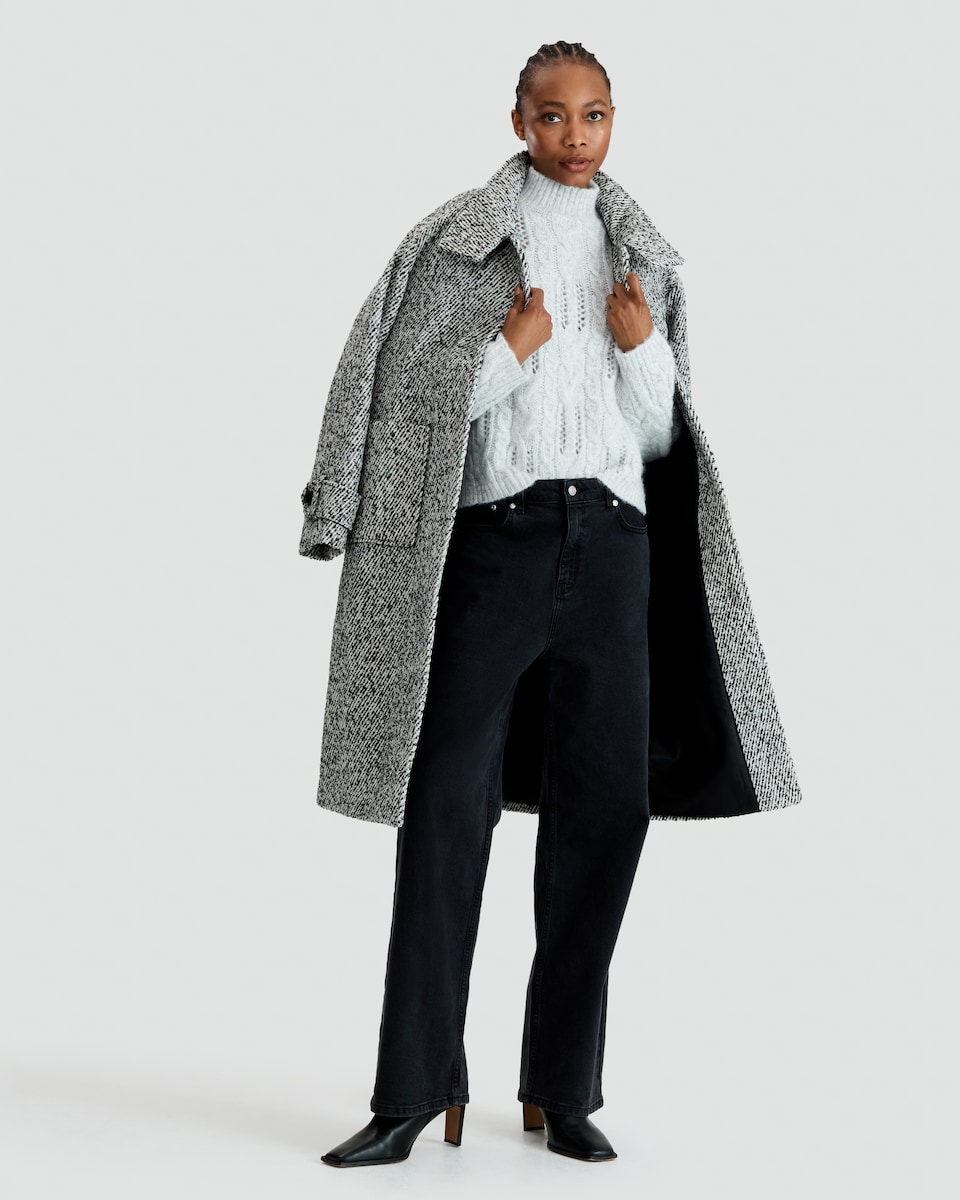 image 1 of F&F Ribbed High Neck Cable Knit Jumper with Wool in Silver