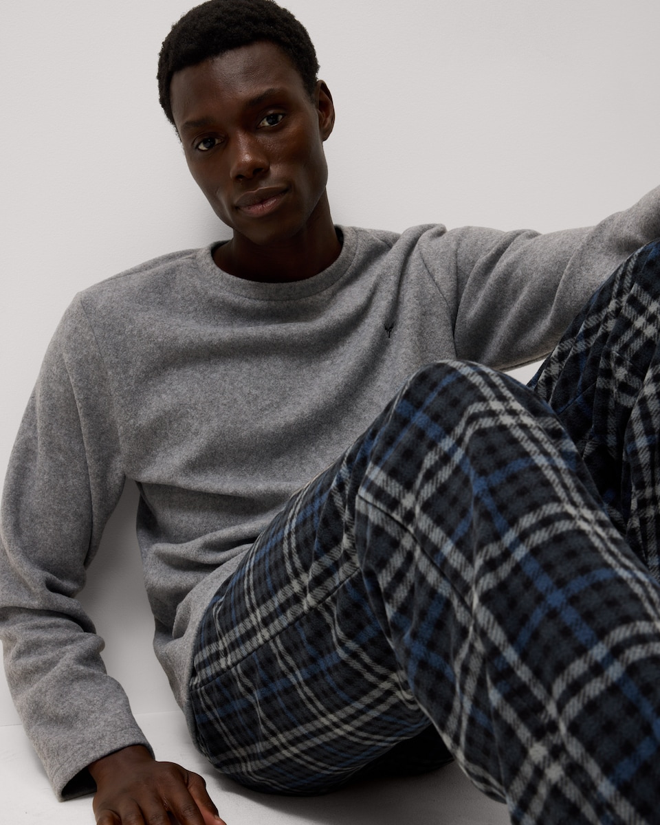 image 1 of F&F Fleece Checked Pyjama Set in Grey