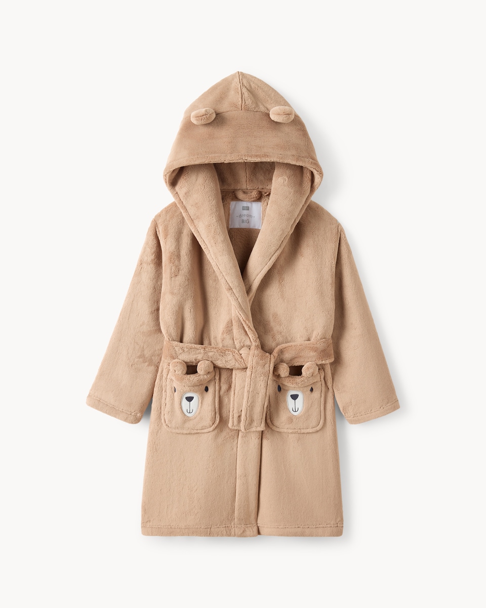image 1 of F&F Boys Fleece Teddy Bear Dressing Gown in Brown