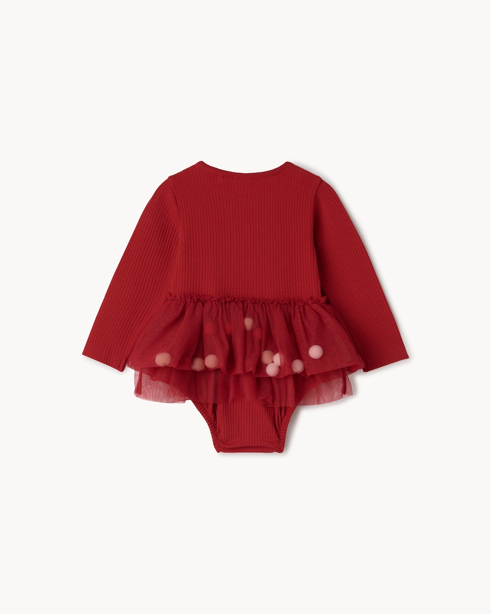 image 1 of Christmas Baby Cotton Rich Santa Tulle Bodysuit in Red