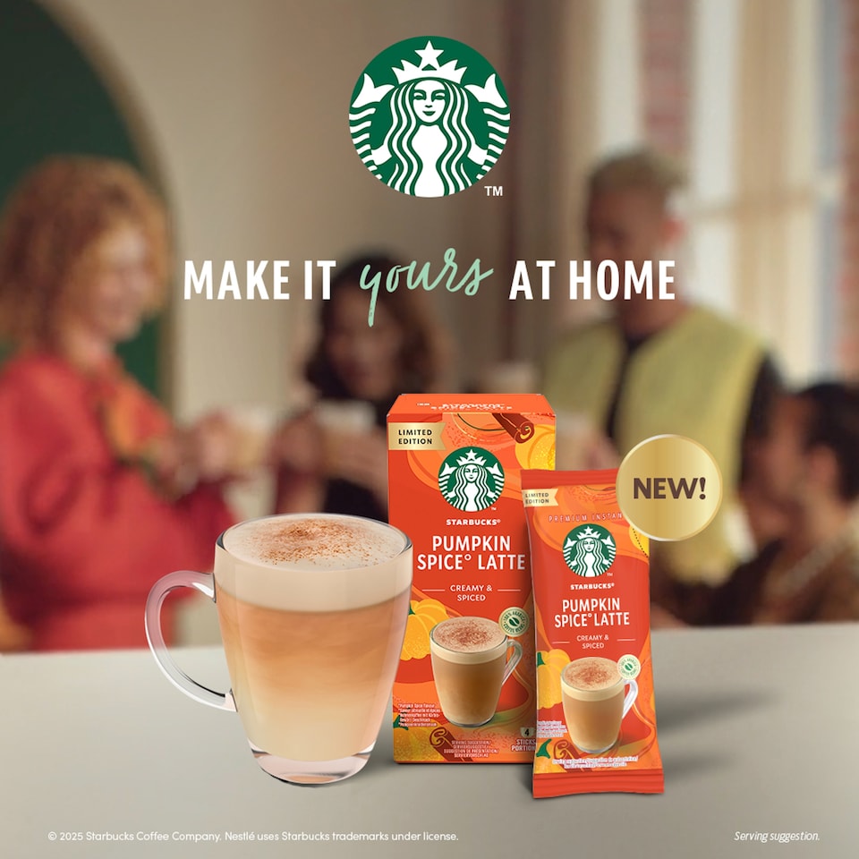 image 1 of Starbucks Limited Edition Pumpkin Spice Latte Creamy & Spiced 4 sachets 96g.