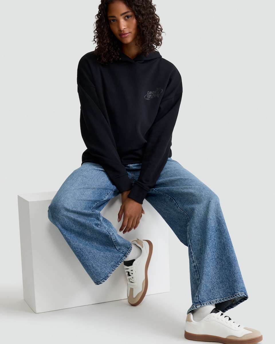 image 1 of OH ME OH MY Cotton Rich Lucky Culture Slogan Hoodie in Black