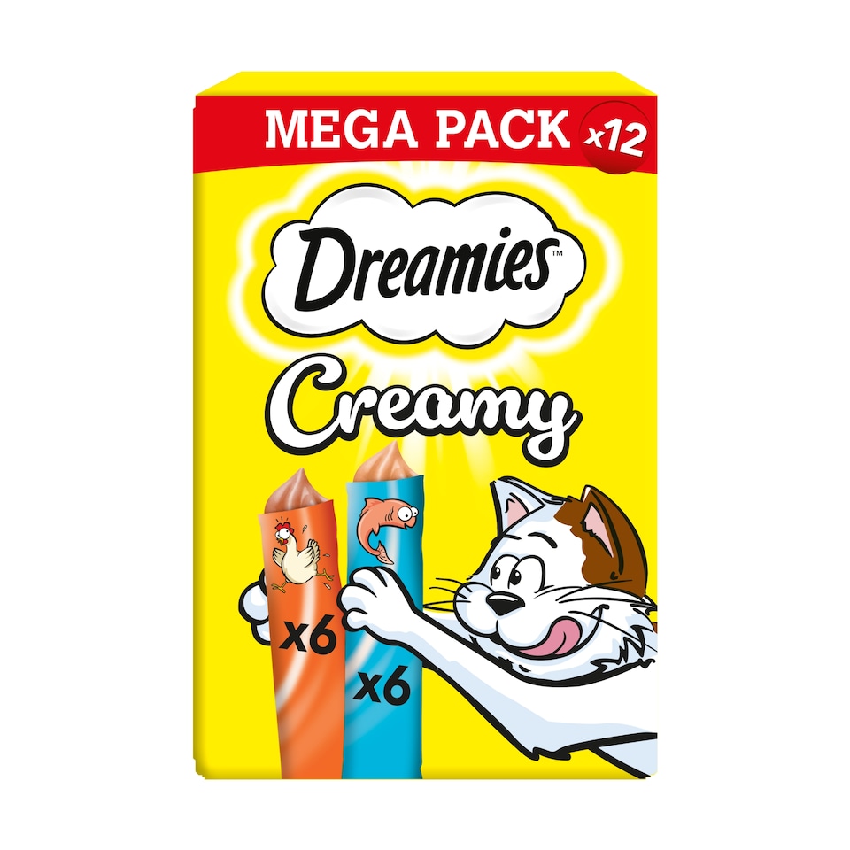 image 1 of DREAMIES Creamy Snack Cat Treats with Chicken & Salmon 12pk