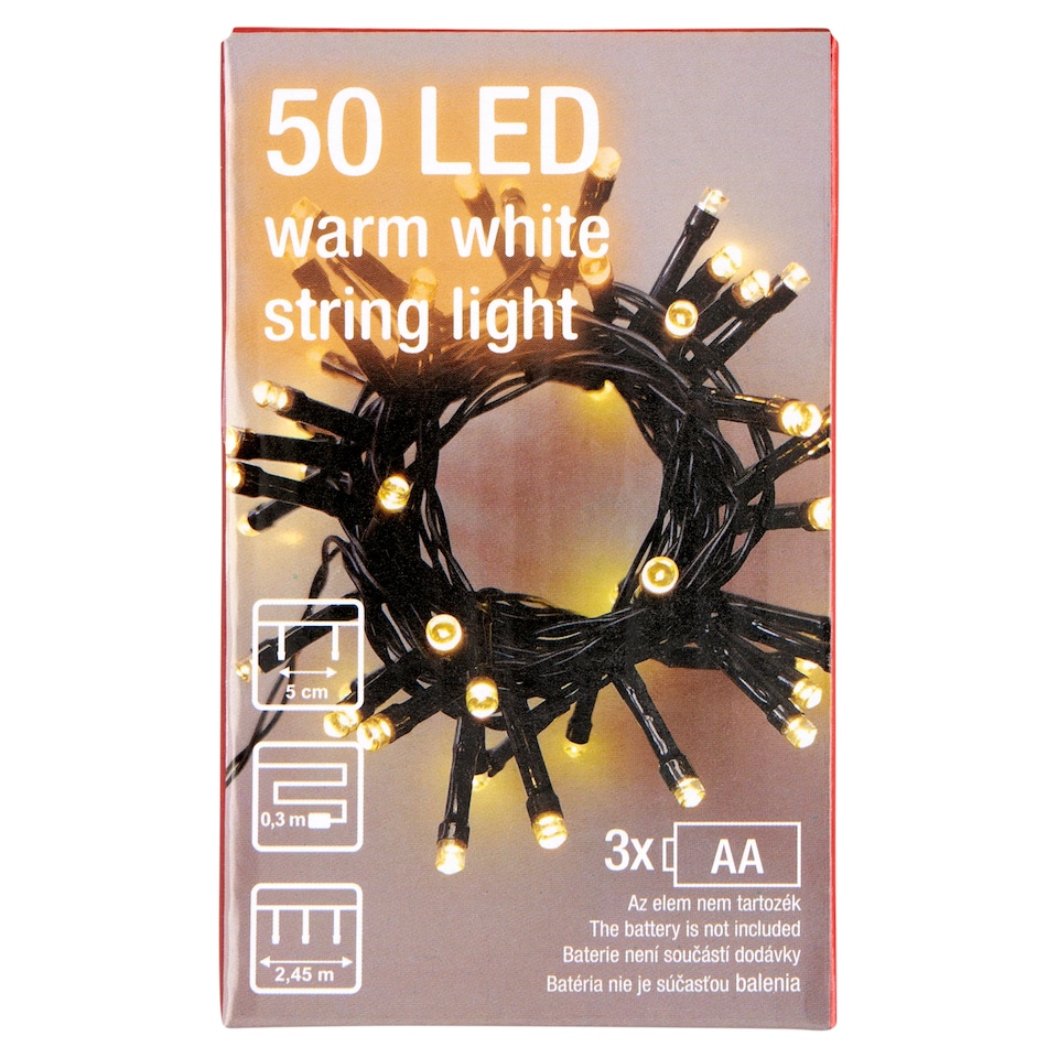 Snow Meister SM2575 50 LED-es elemes meleg fehér fényfüzér 2,45 m  1. kép