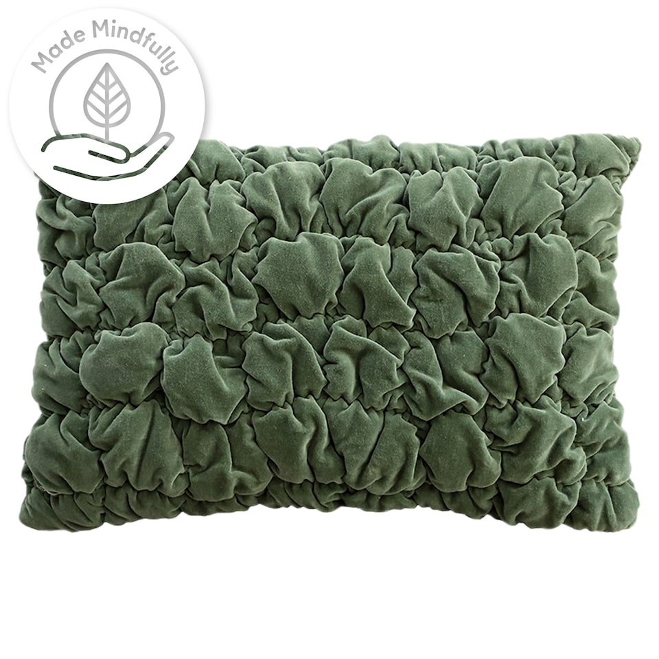 F&F Home Embroidered Thyme Green Quilted Velvet Cushion 40 cm x 60 cm