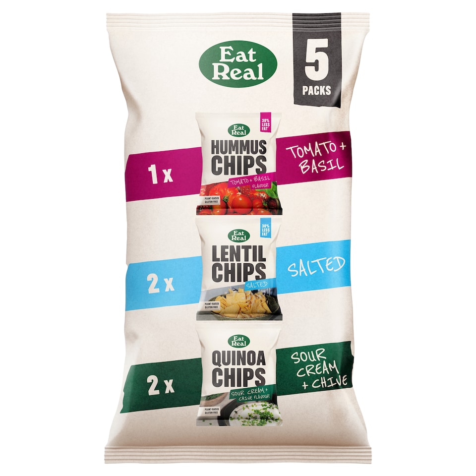 Eat Real Hummus Chips - Tomato & Basil, Salt, Sour Cream & Chive 98g