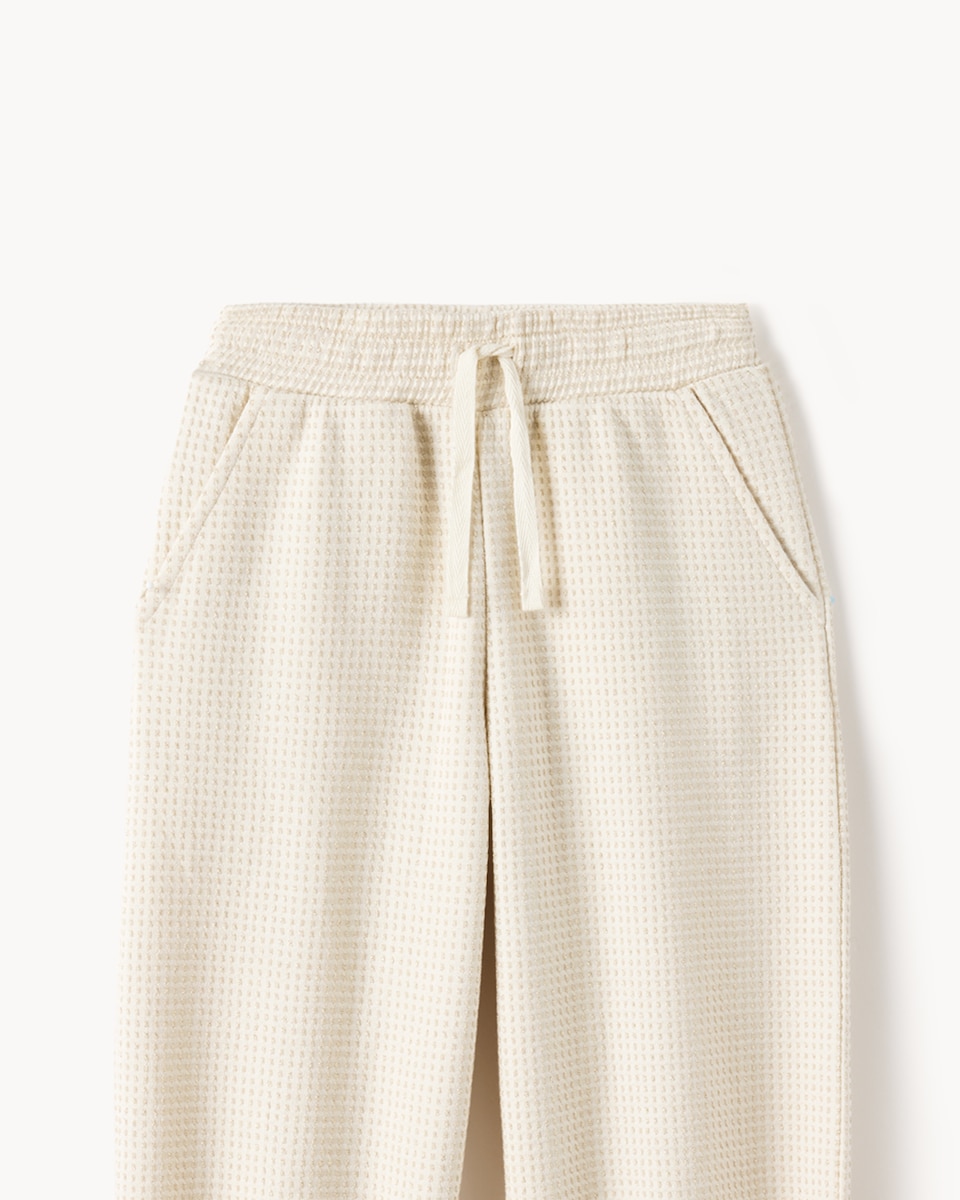 image 1 of F&F Girls Cotton Rich Sparkly Peplum Top and Joggers Set in Cream