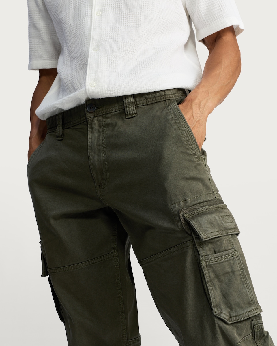 image 1 of F&F Straight Fit Cotton Rich Cargo Trousers in Khaki