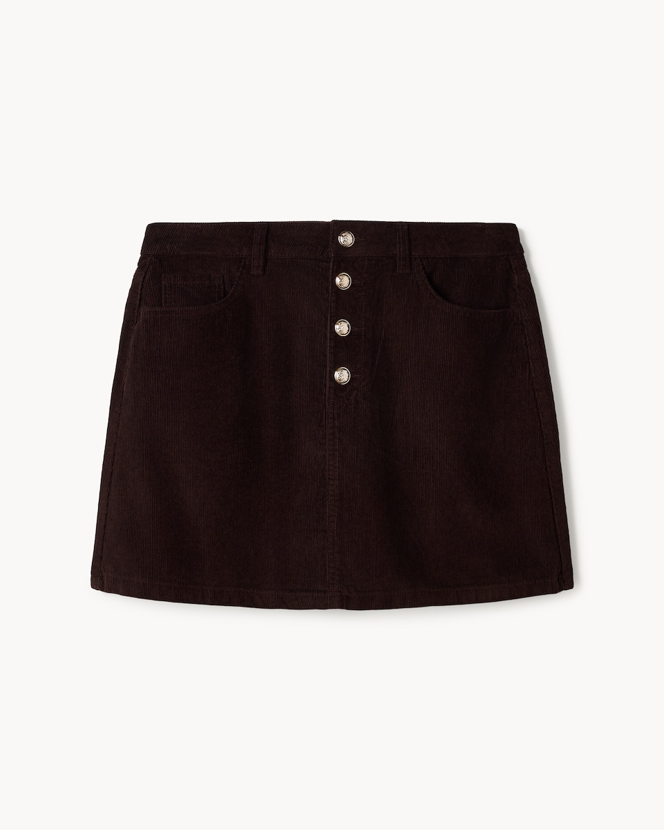 image 1 of F&F Pure Cotton Corduroy Mini Skirt in Chocolate