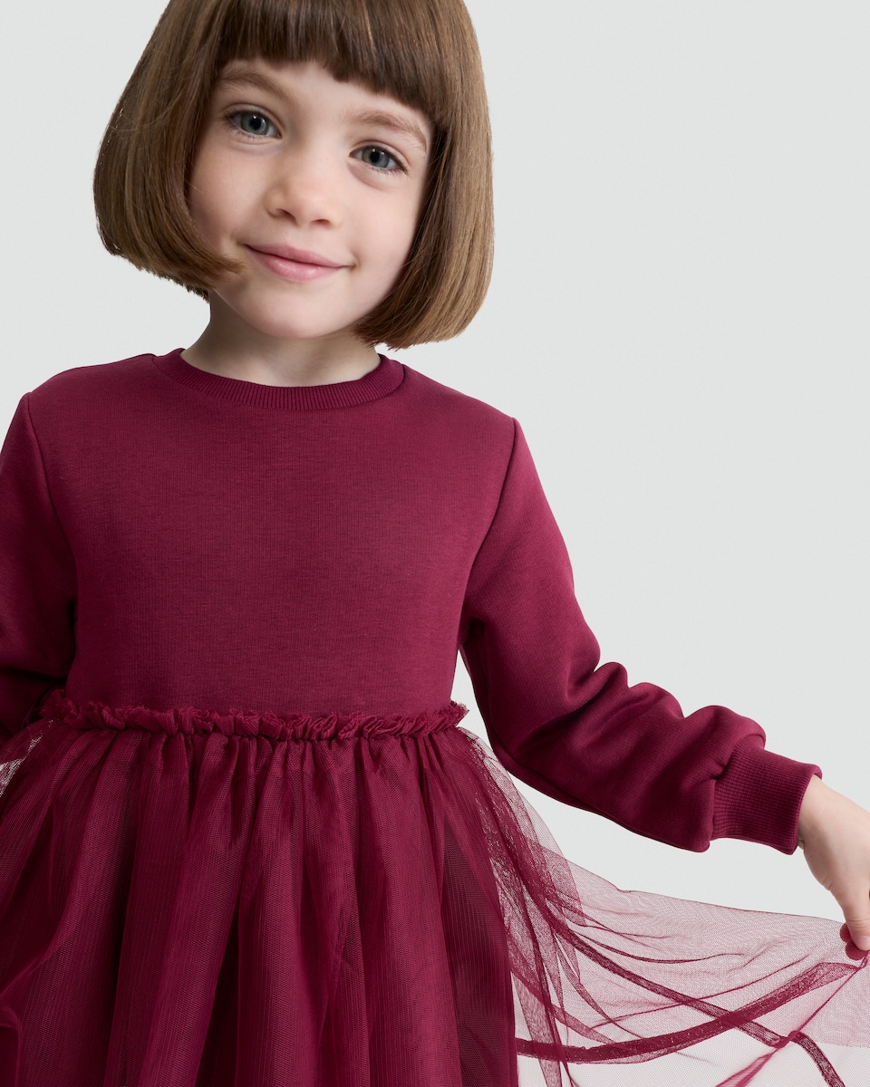 image 1 of F&F Girls Cotton Rich Tulle Skirt Sweatshirt Dress in Pink