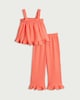 image 4 of F&F Girls 2-Piece Textured Frill Trim Top and Trousers Set in Coral