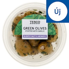 Tesco marinált, magozott zöld olívabogyó fokhagymával töltve 90 g