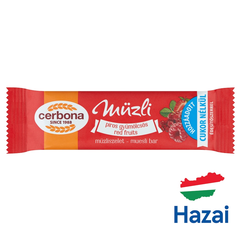 image 1 of Cerbona Red Fruits Muesli Bar with No Added Sugar and with Sweeteners 20 g