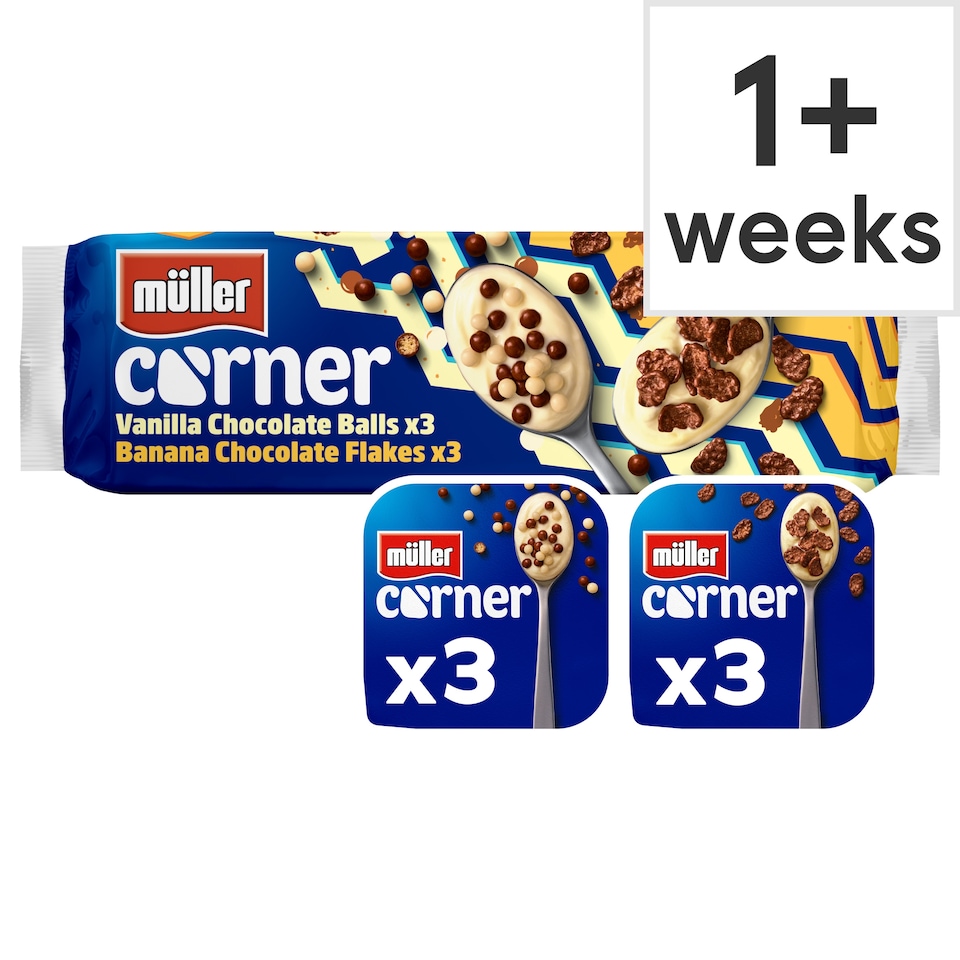 image 1 of Muller Corner Vanilla & Banana Yogurts with Chocolate Balls & Flakes 6 x 124g
