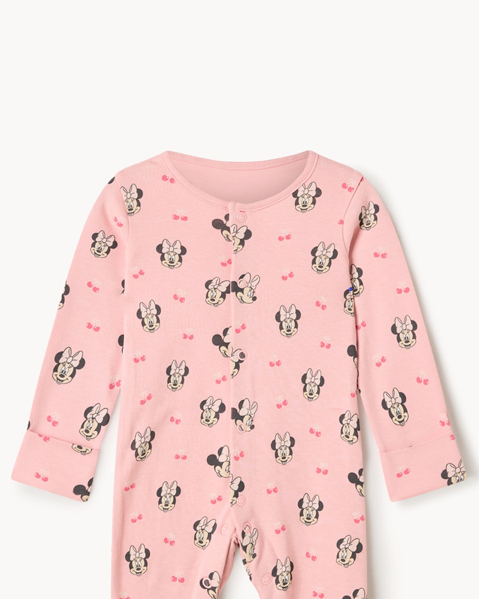 image 1 of Disney Minnie Mouse 3-Pack Pure Cotton Sleepsuits in Pink