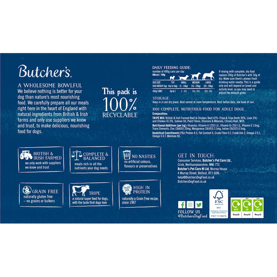 image 1 of Butcher's Tripe Dog Food Tins 6X400g
