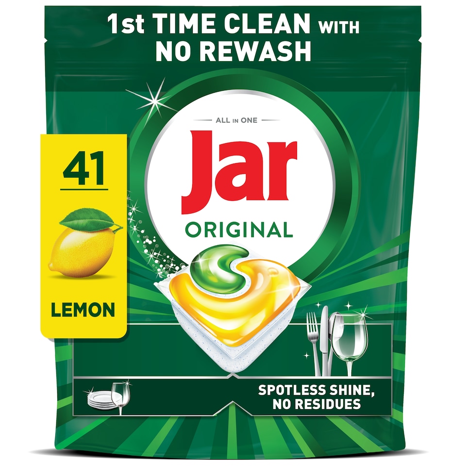 image 1 of Jar Original Dishwasher Tablets, Lemon, 41 Capsules, 1st Time Clean, No Rewash