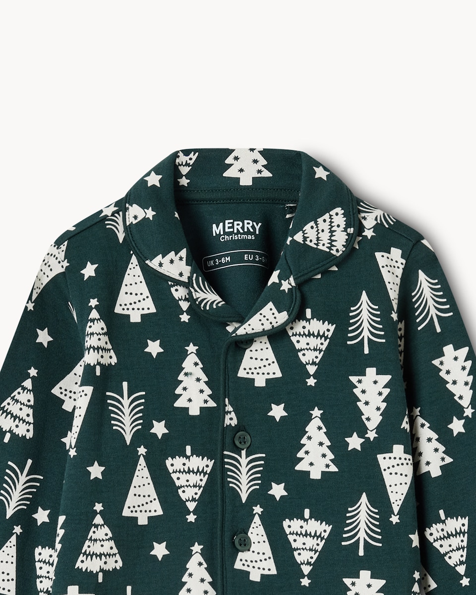 image 1 of Christmas Baby Pure Cotton Tree Revere Matching Family Pyjama Set in Green