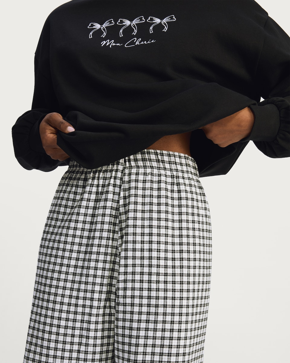 image 1 of F&F Mon Cherie Bow Print Pyjama Set in Black