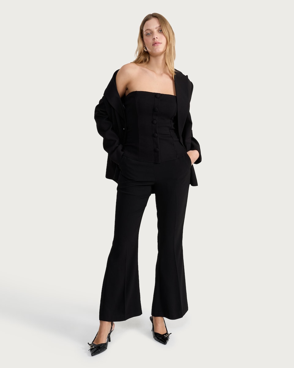 image 1 of F&F Ponte Button Front Bandeau Top in Black