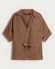 image 4 of F&F Zip Front Tie Waist Shirt in Brown