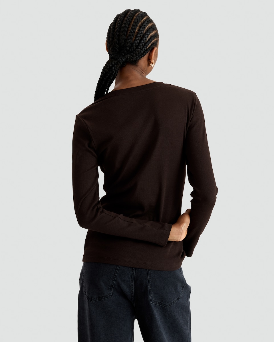 image 1 of F&F Cotton Rich Crew Neck Long Sleeved Top in Brown