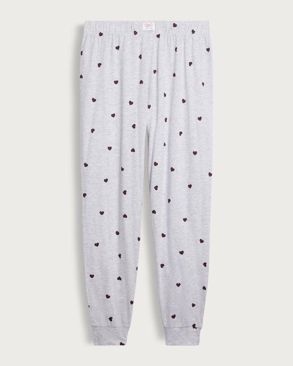 image 1 of F&F Cotton Rich Heart Print Pyjama Bottoms in Multi Grey