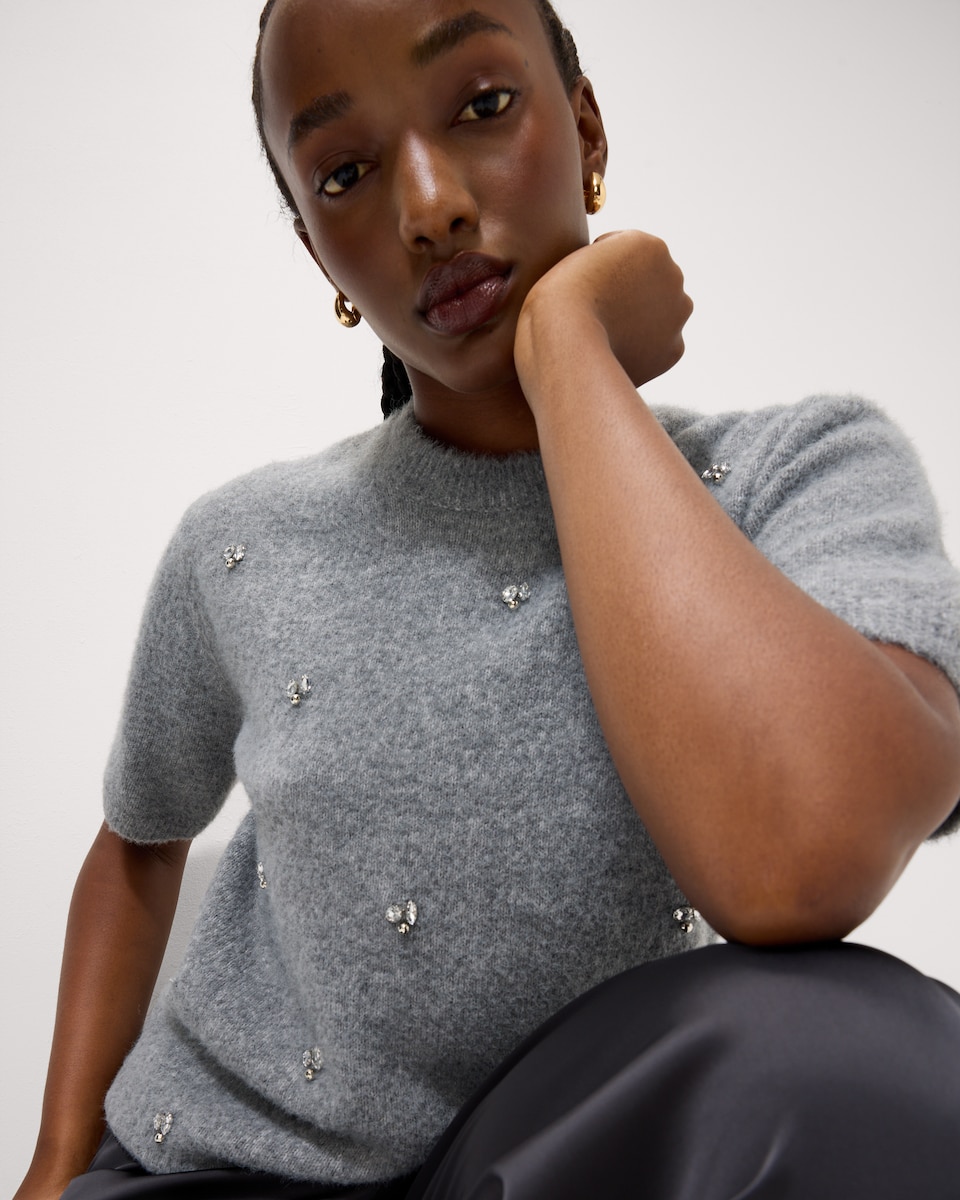image 1 of F&F Diamanté Embellished Jumper in Grey