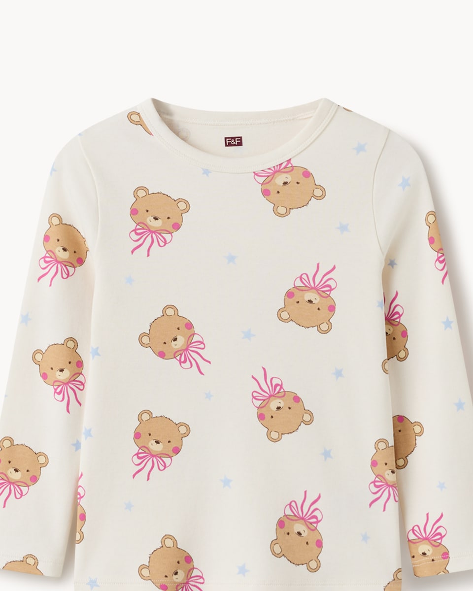 image 1 of F&F Girls 2-Pack Pure Cotton Bear Printed Pyjama Sets in Multi