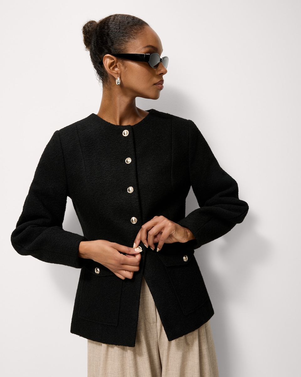image 1 of F&F Boucle Button Front Co-ord Jacket in Black