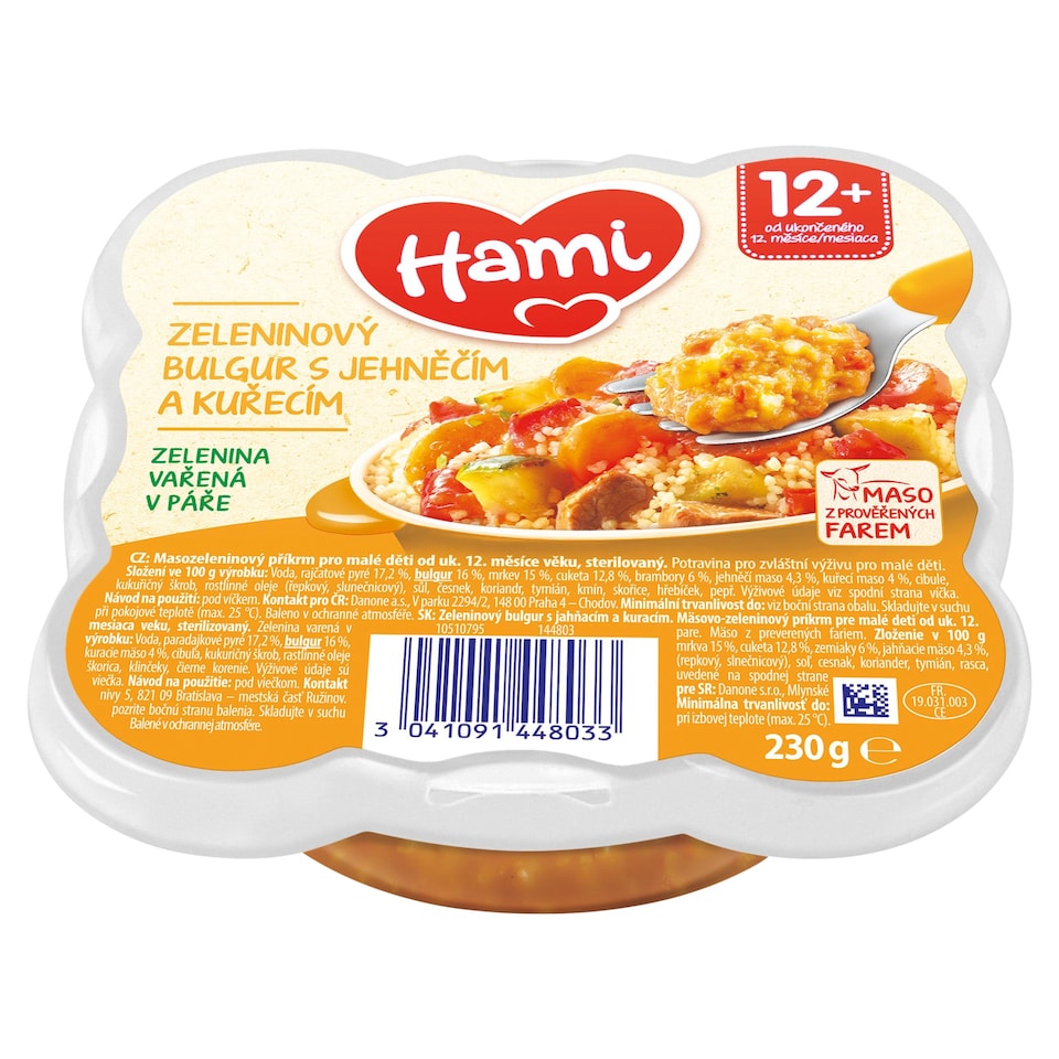 Hami mäsovo-zeleninový tanierik Zeleninový bulgur s jahňacím a kuracím 12+ 230 g