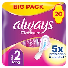Always Platinum Long Size 2 Sanitary Towels with Wings 20 Pack