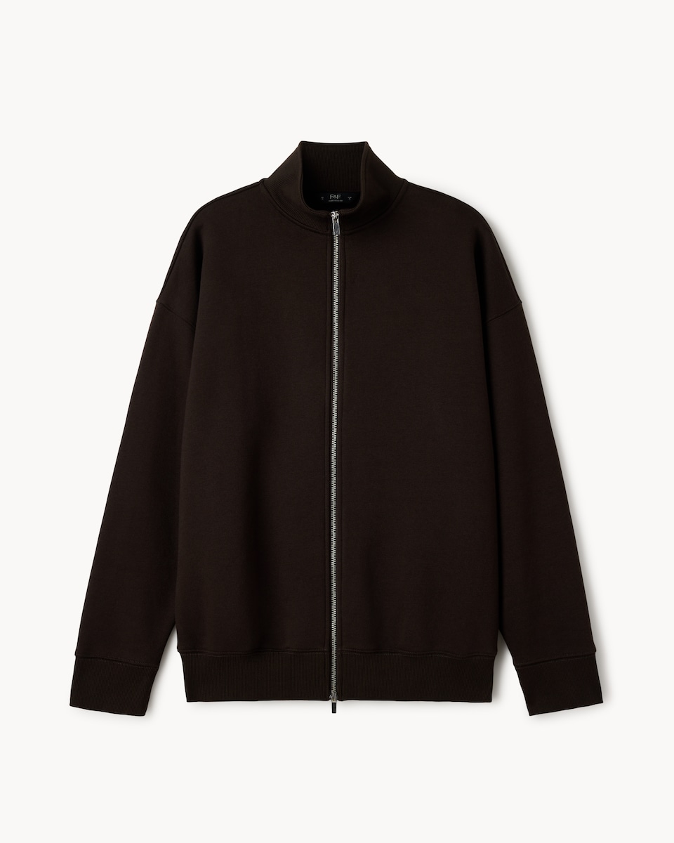 image 1 of F&F Cotton Rich Zip Up Sweatshirt in Brown